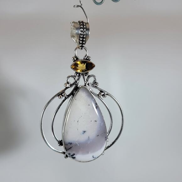 Handmade Pendant with Dendritic Opal & Smoky Quartz – Sterling Silver Setting - Picture 2 of 10